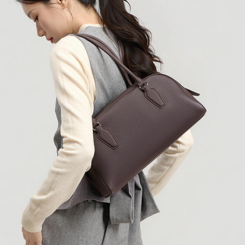 New Spring Row Boston Bowling Bag in Genuine Leather, Premium Shoulder Top Handle Underarm Purse, Chic Handbag for Women