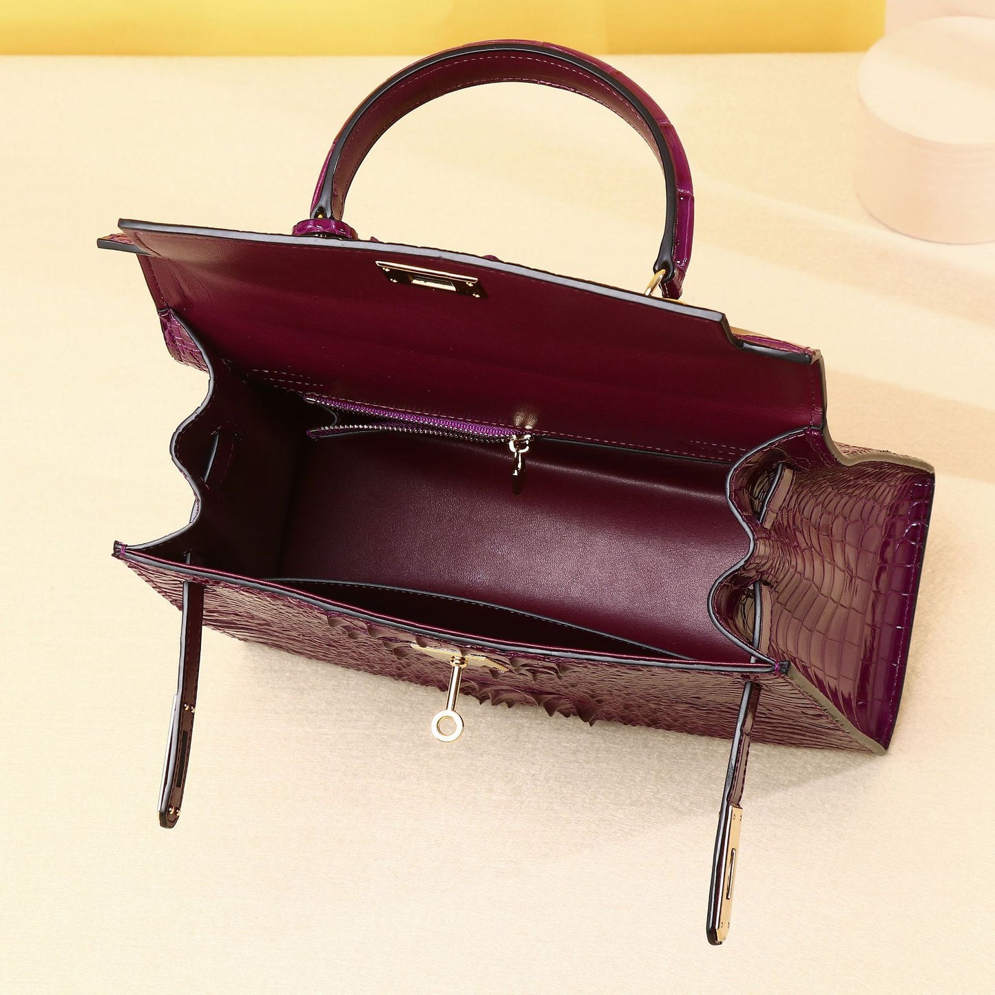 New Arrival Classic Croc-Effect Kelly-Inspired Bag for Women, A Versatile Top-Handle Crossbody Shoulder Handbag with High-End Outdoor Design