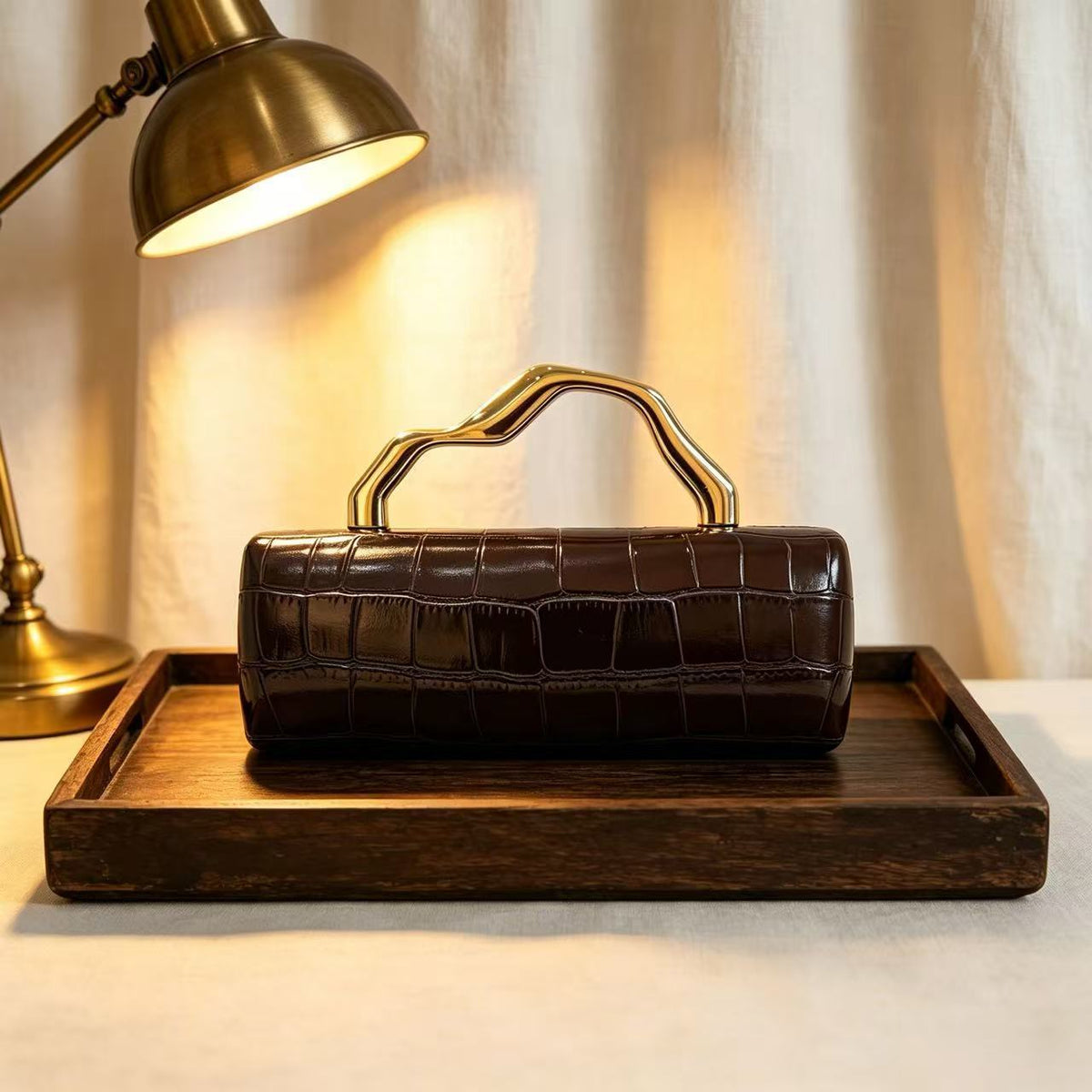 PU Crocodile-Embossed Evening Clutch for Women, New Irregular Top Handle Shoulder Crossbody Bag, Light Luxury Unique Gown Purse for Ladies