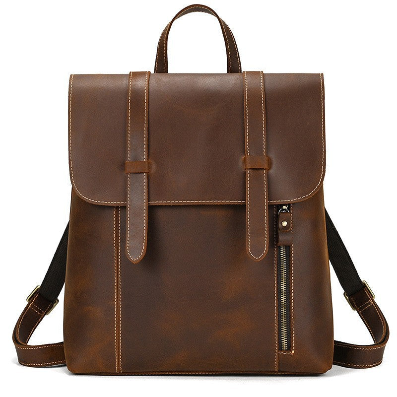 Men's Crazy Horse Leather Backpack Vintage Travel Daypack for Women Students, Genuine Leather Casual Rucksack Large Capacity