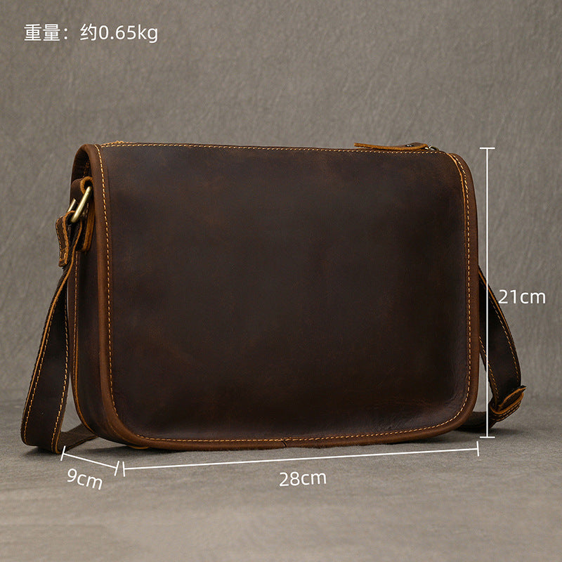 Vintage Crazy Horse Leather Shoulder Crossbody Bag, Genuine Cowhide Pouch, Casual Men's Bag