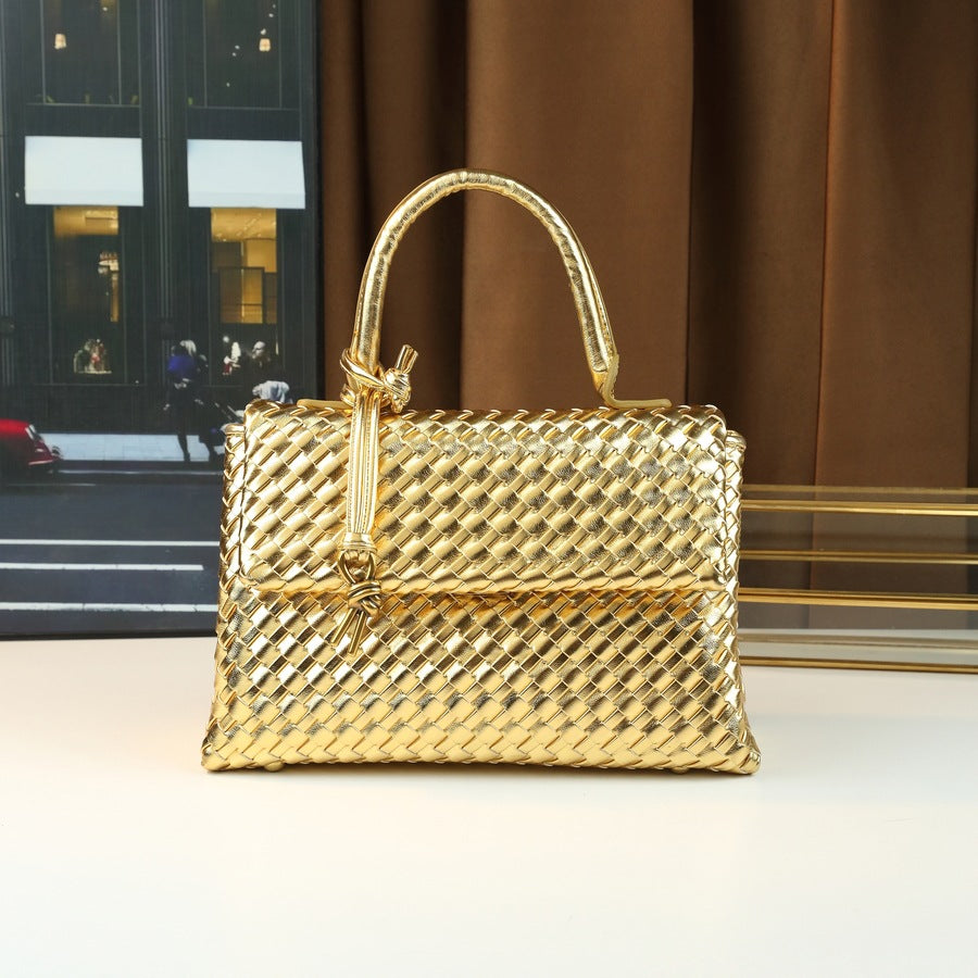 Handwoven Mini Square Bag for Women Niche Designer Briefcase Commuter Tote, Minimalist Versatile Top Handle Handbag with Artisan Weave Craftsmanship