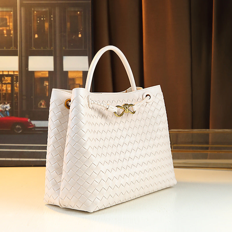 Metal Buckle Bow Woven Bag for Women Casual Shoulder Handbag, Versatile Minimalist Purse with Elegant Bow Detail