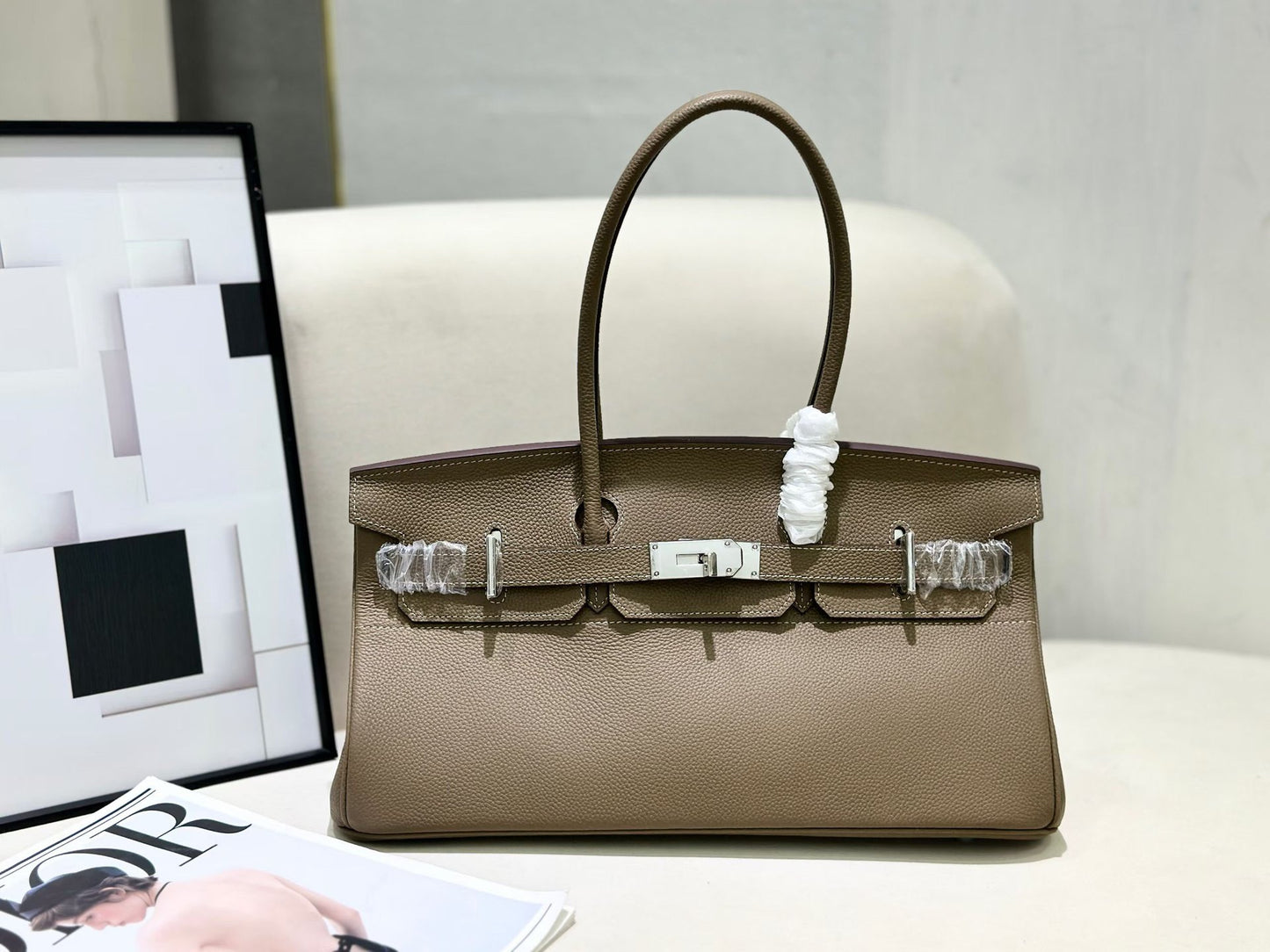 Genuine Togo Leather Birkin-Style Bag for Women, New Classic Vintage Top Handle Handbag, Niche Design Fashionable Versatile Purse for Ladies