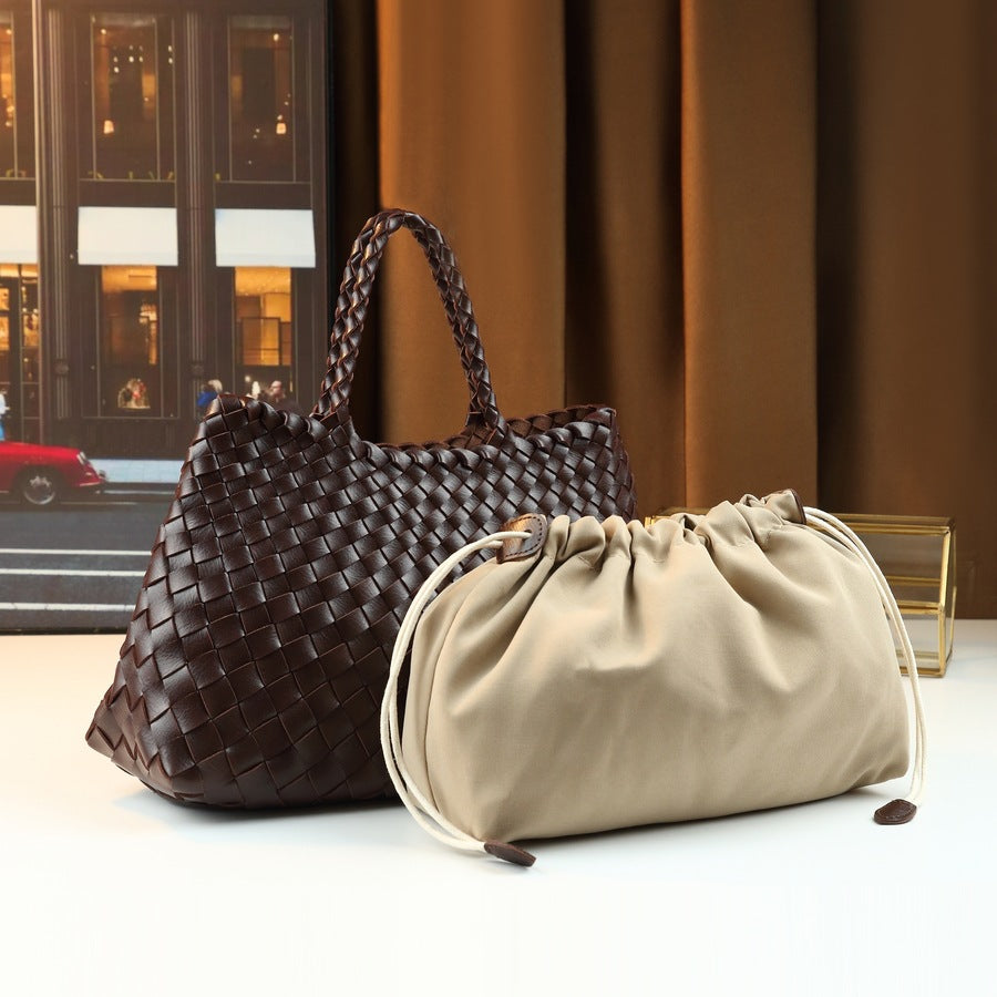 Handwoven Shell Basket Bag for Women Light Luxury Shoulder Handbag, Large Capacity Vintage Casual Purse with Artisan Woven Texture