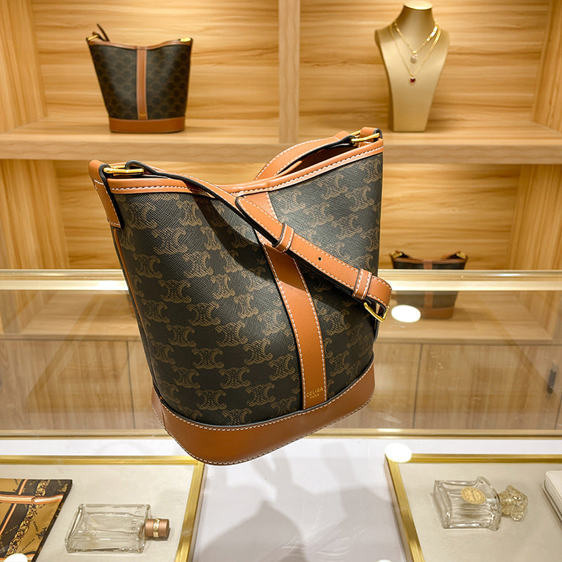Genuine Leather Bucket Bag for Women, New Fall Winter Commute Niche Shoulder Crossbody Purse, Versatile Everyday Handbag for Ladies
