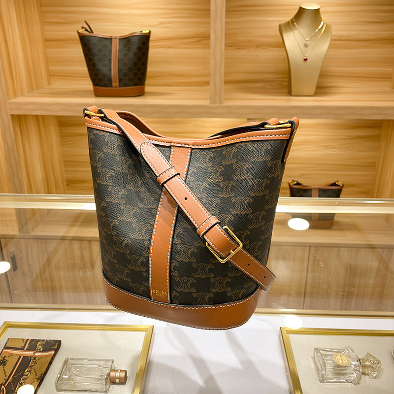 Genuine Leather Bucket Bag for Women, New Fall Winter Commute Niche Shoulder Crossbody Purse, Versatile Everyday Handbag for Ladies