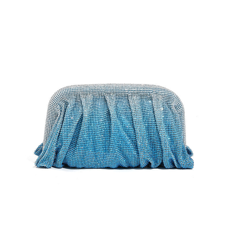 Light Luxury Handmade Rhinestone Evening Clutch for Women, Sparkly Pleated Party Bag, Crystal-Studded Shoulder Crossbody Purse for Formal Events