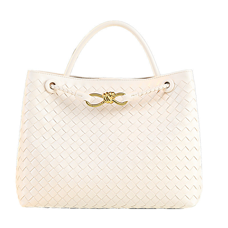 Metal Buckle Bow Woven Bag for Women Casual Shoulder Handbag, Versatile Minimalist Purse with Elegant Bow Detail