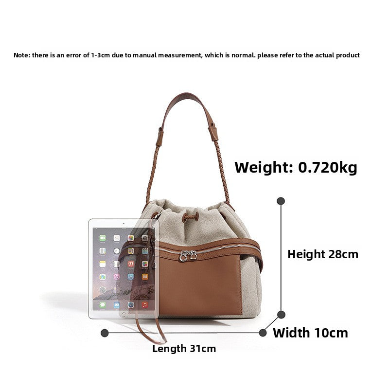 New Minimalist Cotton Linen Patchwork Bag, Casual Crossbody Shoulder Top Handle Purse, Large Capacity Commute Underarm Handbag for Women