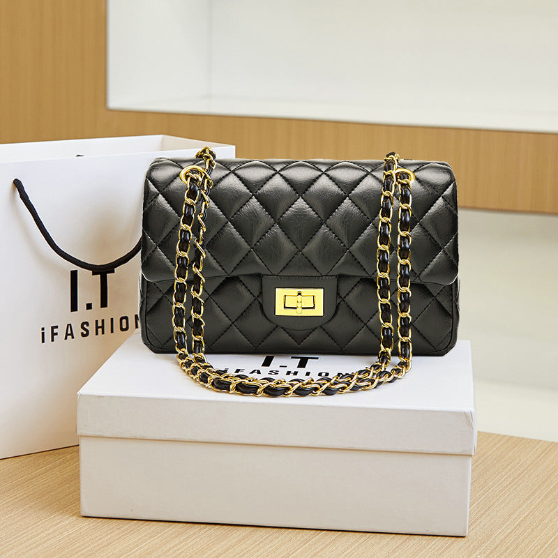 Women's Genuine Leather Quilted Chain Flap Bag, Chanel-Inspired Shoulder Cross-Body Handbag with Classic Diamond Stitching, New Stylish Large Tote Purse for Everyday Versatility