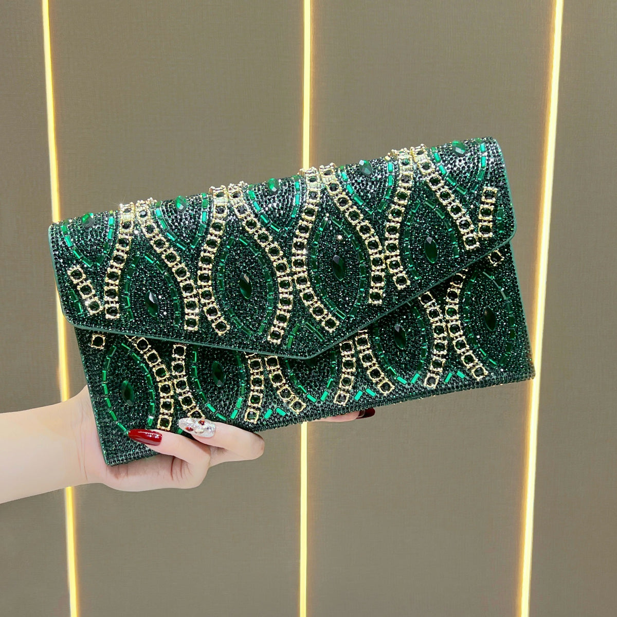 Women's Rhinestone-Embellished Envelope Evening Clutch, Exquisite Chain Crossbody Shoulder Bag with New Stylish Design, Versatile Purse