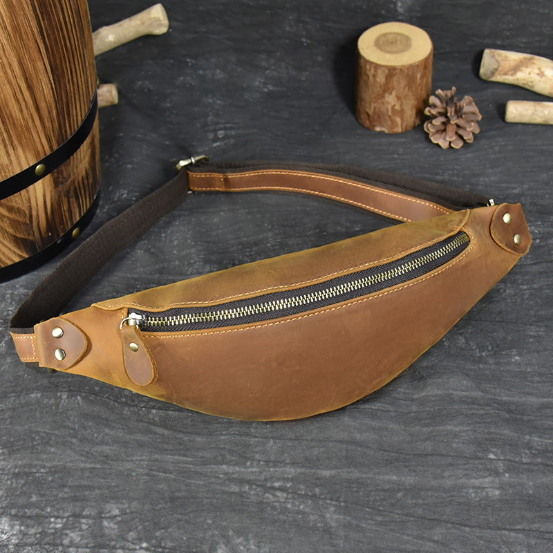Crazy Horse Leather Multifunctional Waist Chest Bag, Outdoor Sports Crossbody Phone Pouch for Men and Women