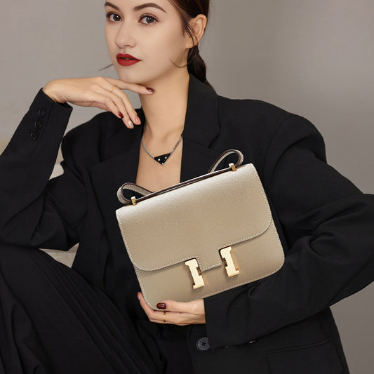 Genuine Cowhide H-Buckle Constance-Style Bag for Women, Versatile Crossbody Shoulder Underarm Purse, Minimalist Summer Handbag with Premium Feel for Ladies