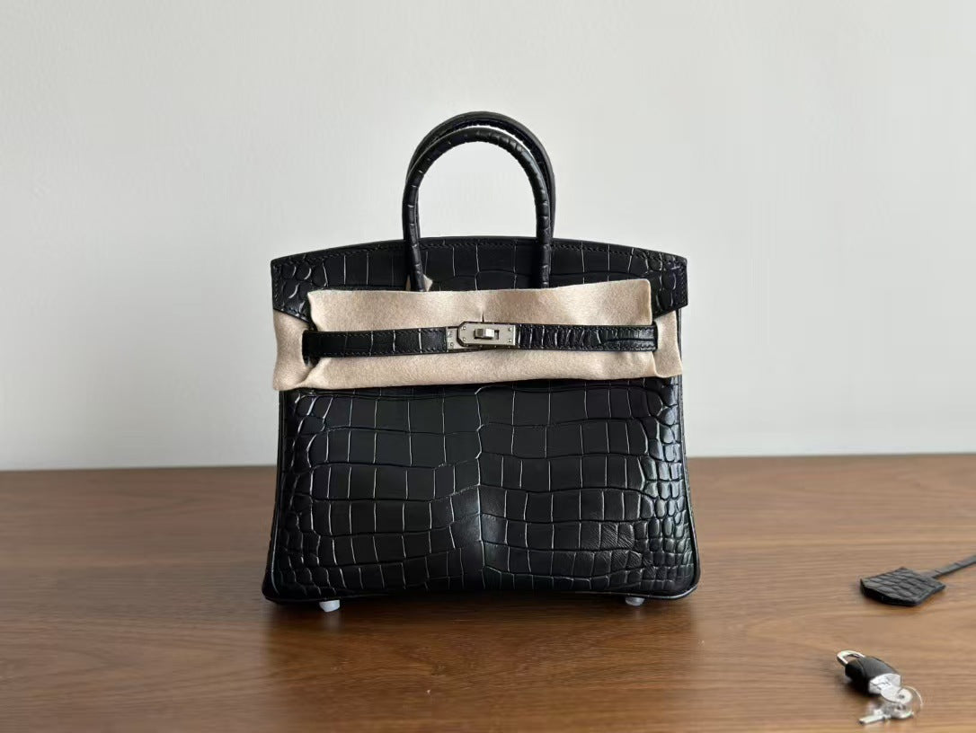 Genuine Leather Tote Bag for Women, Hermès-Inspired Birkin-Style Handbag with Crocodile-Embossed Finish, Top-Grain Cowhide Leather, Hand-Stitched Craftsmanship, Available in 25cm and 30cm, Luxury Everyday Carry Purse