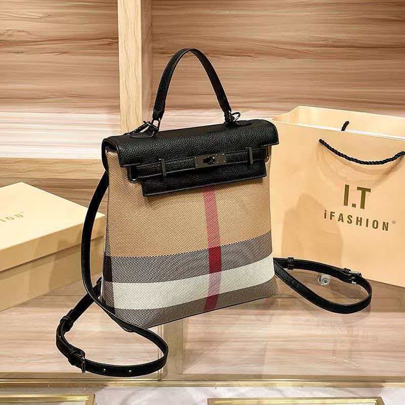 Genuine Leather Plaid Shell Handbag for Women, New Versatile Large Capacity Top Handle Shoulder Crossbody Purse, Trendy Bag for Ladies
