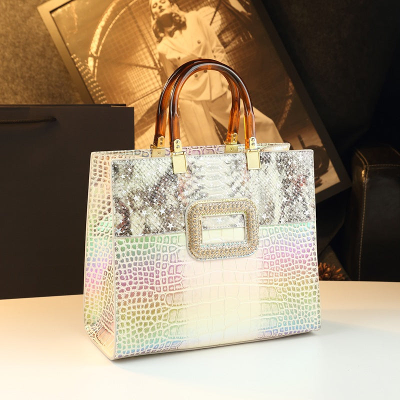 New Arrival Croc-Effect Genuine Leather Bag for Women, An Elegant Top-Handle Crossbody Shoulder Handbag with Original Fashionable Design