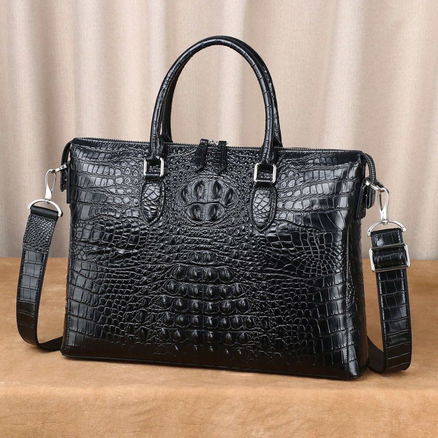 New Arrival Croc-Effect Genuine Leather Business Briefcase for Men, A Large Capacity Single-Zip Top-Handle Bag with Fashionable Design, Perfect for Office & Travel