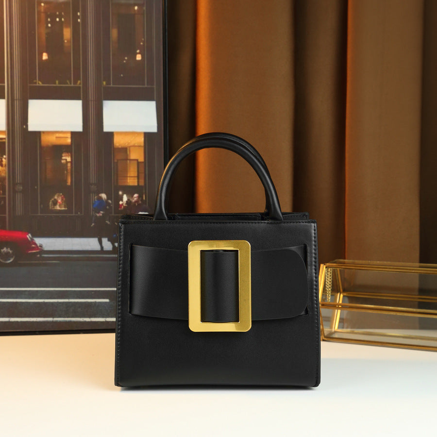 Square Buckle Mini Bag for Women Niche Designer Top Handle Purse, Premium Solid Color Shoulder Crossbody Handbag with Elegant Hardware Accent