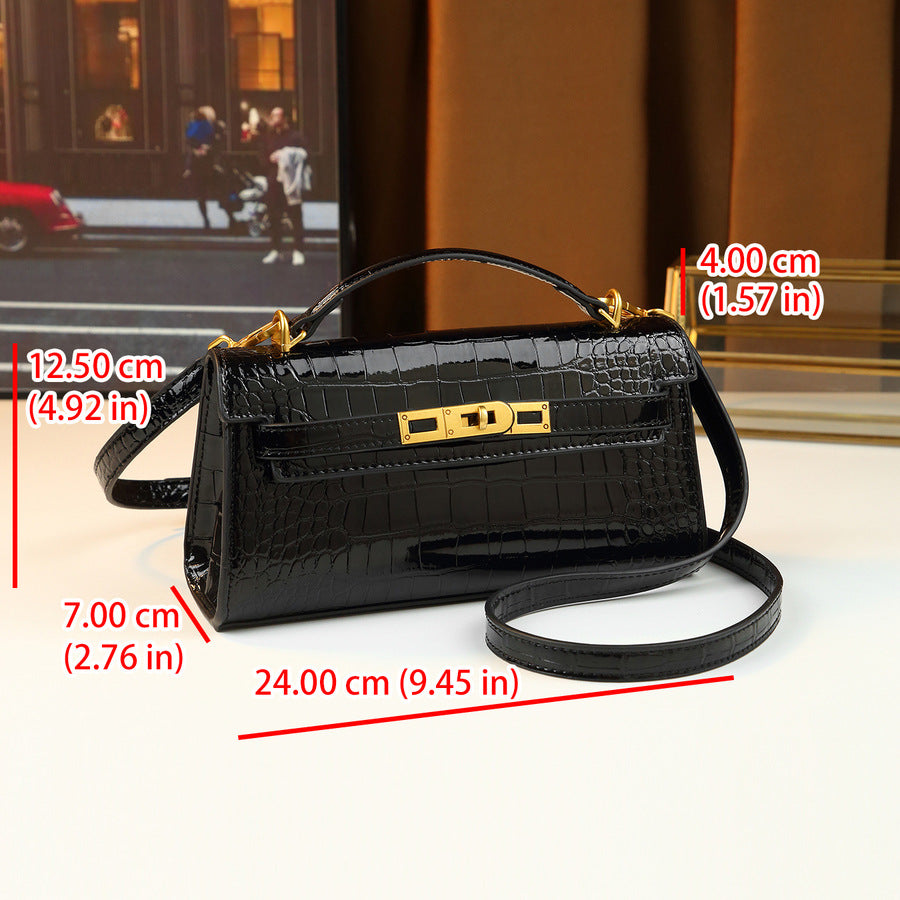 Chic Korean Style Light Luxury Croc-Effect Kelly-Inspired Handbag for Women, A Small Exquisite Top-Handle Bag with Turn-Lock Design & Premium Feel