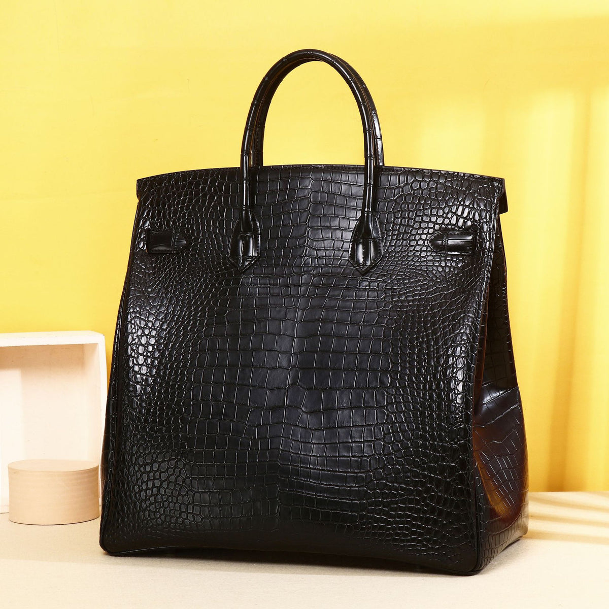 Premium Croc-Embossed Extra Large Briefcase for Men, Birkin-Inspired Business Tote with Spacious Capacity, Professional Commuter Top-Handle Bag