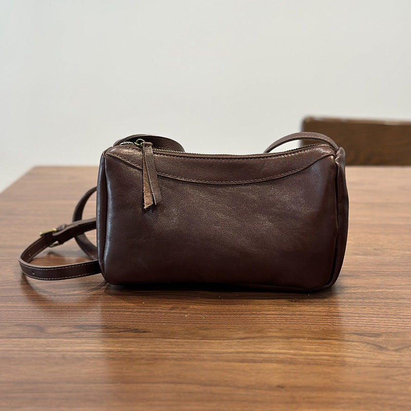 Genuine Top Layer Vegetable-Tanned Cowhide Bag for Women, New Spring Minimalist Brown Yellow Shoulder Crossbody Purse, Small Leather Handbag for Ladies