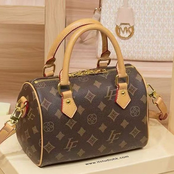Genuine Leather Boston Pillow Bag for Women, New Fall Winter Fashionable Monogram Top Handle Crossbody Purse, Trendy Handbag for Ladies