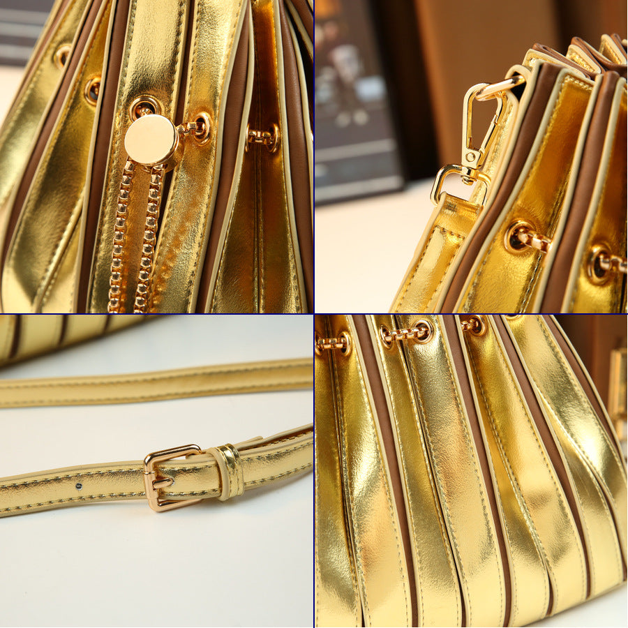 Glossy Light Luxury Bucket Bag Set for Women Niche Designer Pleated Large Capacity Shoulder Sub-Bag Handbag with Premium Finish