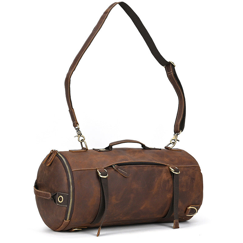 Genuine Crazy Horse Cowhide Backpack for Men, Vintage Large Capacity Shoulder Top Handle Bag, Creative Leather Travel Daypack for Gentlemen