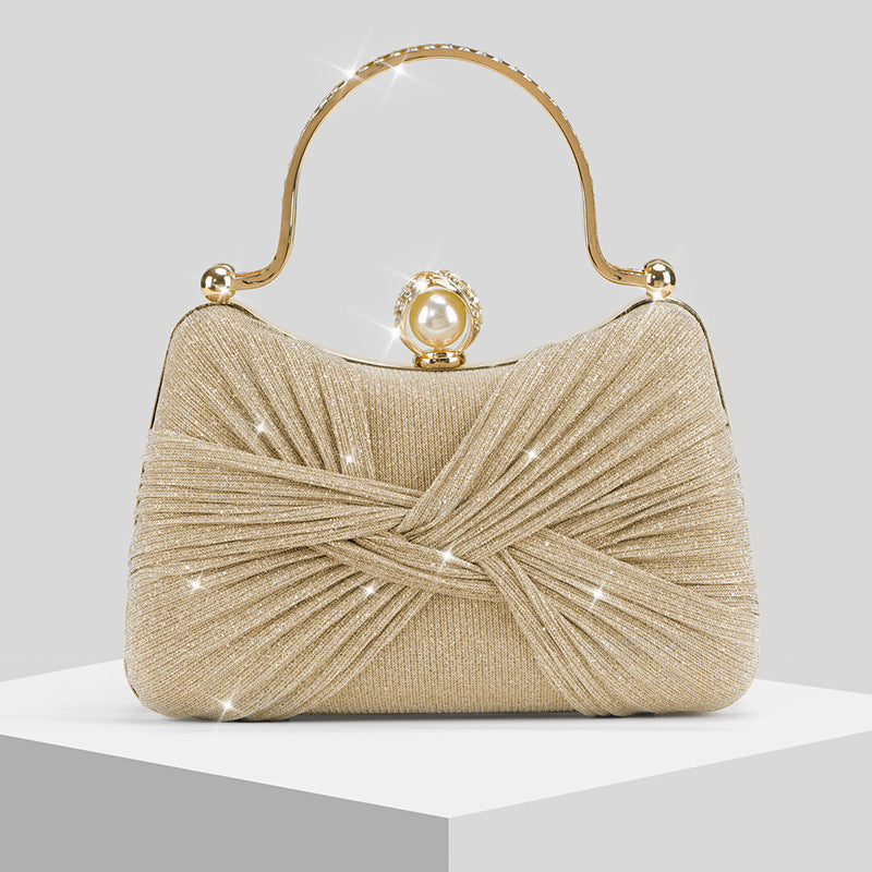 Pleated Sparkly Evening Clutch for Women, New Wedding Banquet Top Handle Crossbody Purse, Elegant Formal Handbag for Ladies
