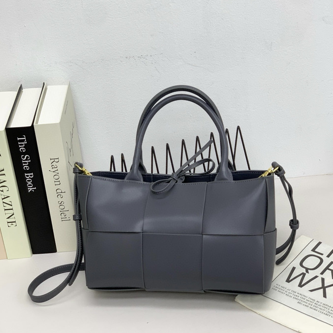 28CM Genuine Leather Woven Tote Bag for Women, Cowhide Handbag with Top Handles, Versatile Shoulder Crossbody Purse for Work Commute