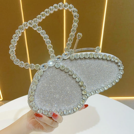 Women's Rhinestone-Embellished Butterfly Evening Clutch, Unique Trendy Glamorous Top-Handle Handbag with Premium Design, Fashionable Banquet Purse