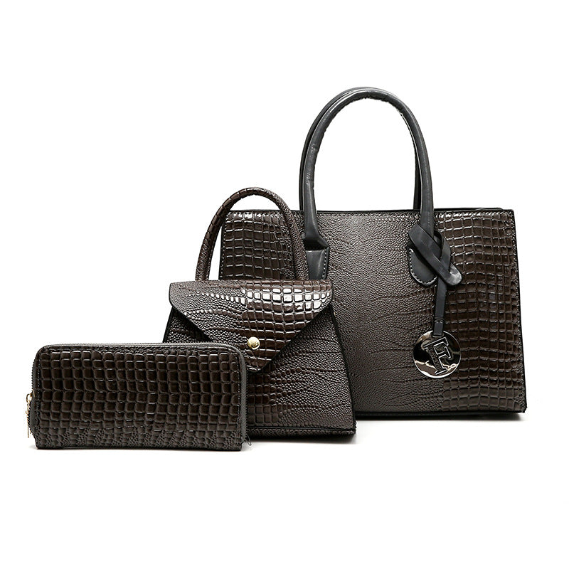 New Arrival Croc-Effect 3-Piece Handbag Set for Women, A Fashionable Top-Handle Crossbody Commuter Tote with Matching Wallet & Pouch, Perfect Everyday Set