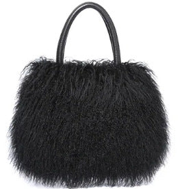 Genuine Sheepskin Wool Fluffy Large Tote Bag for Women, New Luxury Faux Fur Shoulder Handbag, Soft Warm Fur Purse for Ladies