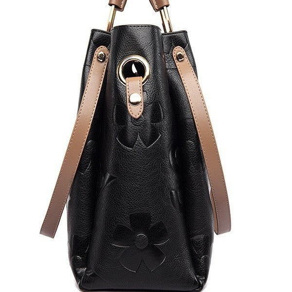 Women's Fashion Embossed Tote Bag Set – Large Capacity Bucket Handbag with Matching Pouch, Chic and Sophisticated Everyday Carryall