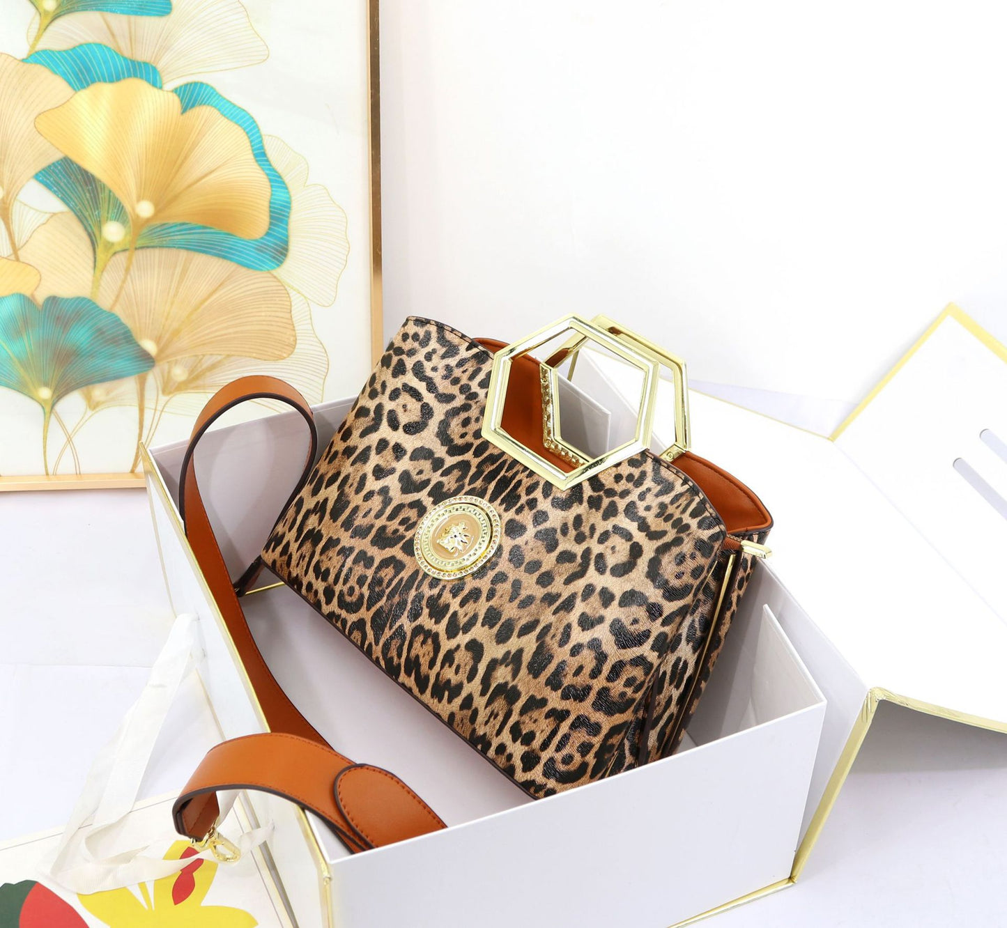 Genuine Leather Unique Metal Handle Handbag for Women, Premium Textured Top Handle Purse, Designer Style Ladies Bag