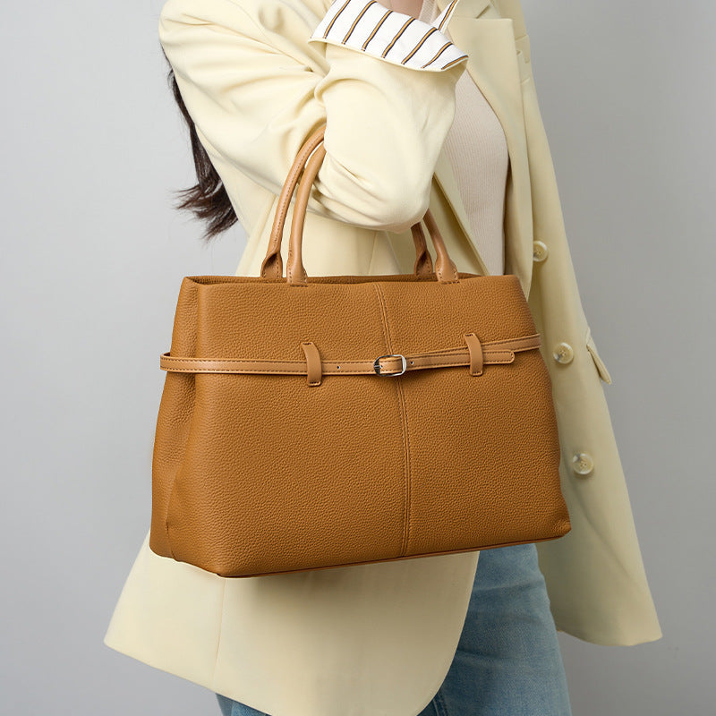 Genuine Top Layer Cowhide Large Capacity Handbag for Women, New Light Luxury Niche Shoulder Top Handle Purse, Premium Versatile Commute Bag for Ladies