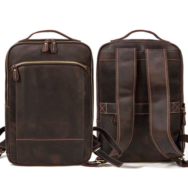 Men's Crazy Horse Leather Backpack Vintage Travel Daypack for Women Students, Genuine Leather Casual Rucksack Large Capacity