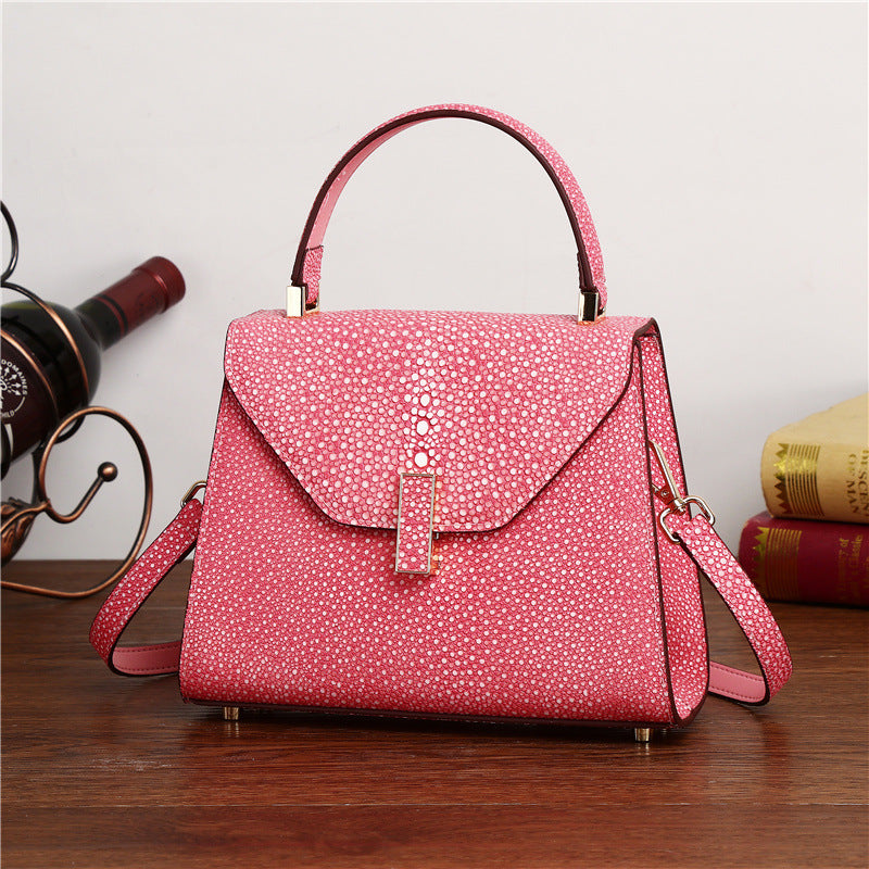 Genuine Leather Starry Pearl Fish Grain Tote Bag for Women Large Capacity Shoulder Crossbody Handbag, Premium Textured Purse with Elegant Design