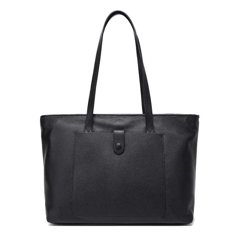 Genuine Leather Tote Bag for Women Minimalist Classic Large Capacity Shoulder Handbag, Versatile Purse with Timeless Style