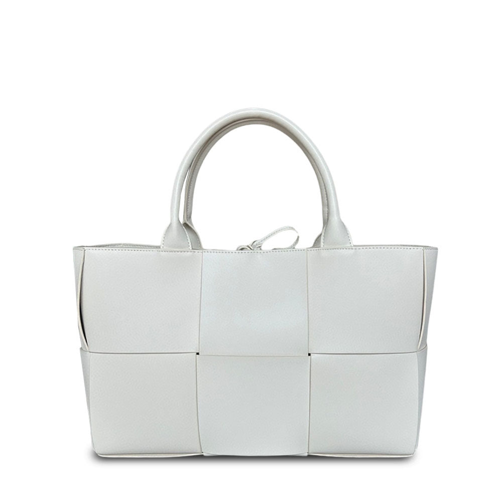 Extra-Large Genuine Leather Woven Tote, Trendy Six-Grid Underarm Bag, Commuter Shoulder & Crossbody Bag for Women