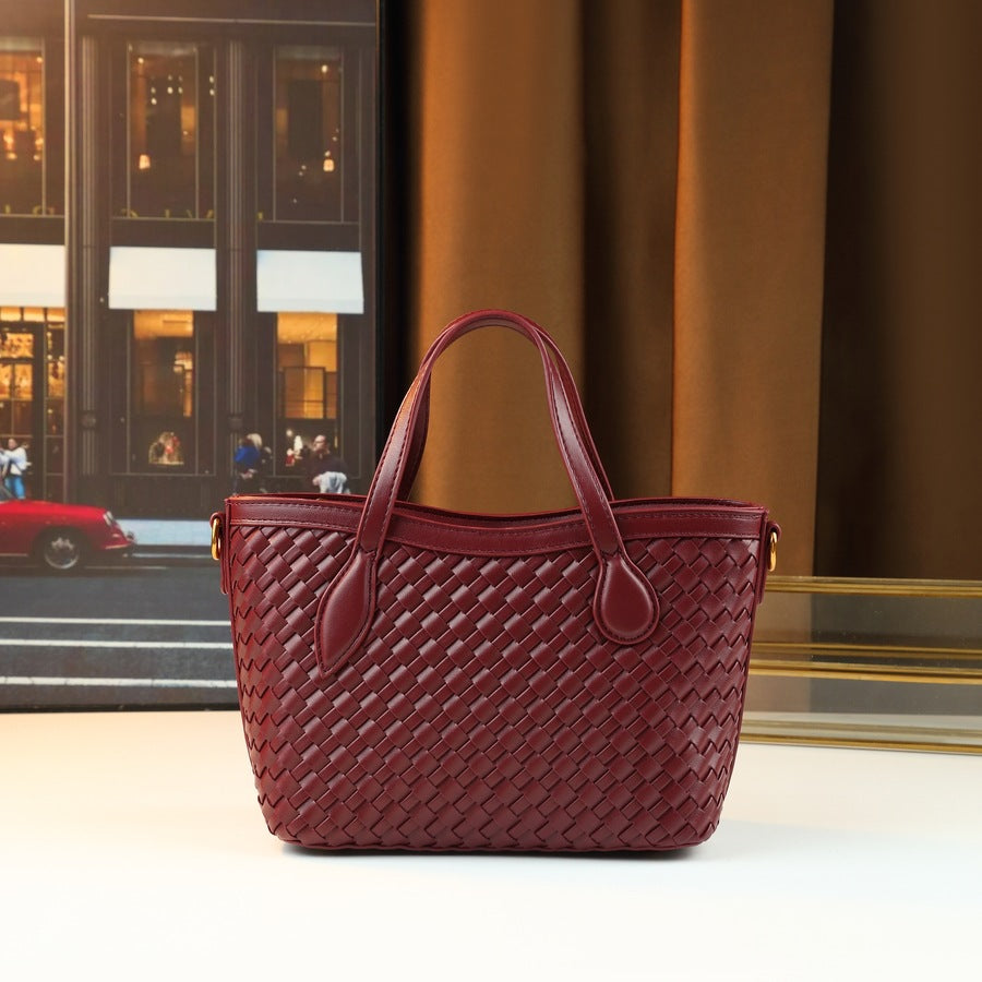 Woven Small Bucket Tote Bag for Women Versatile Commuter Shoulder Handbag, Korean Style Crossbody Purse with Natural Woven Texture