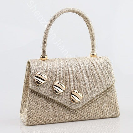 Pleated Evening Clutch for Women, New Niche Designer Heart Buckle Top Handle Purse, Versatile Wedding Gown Handbag for Ladies