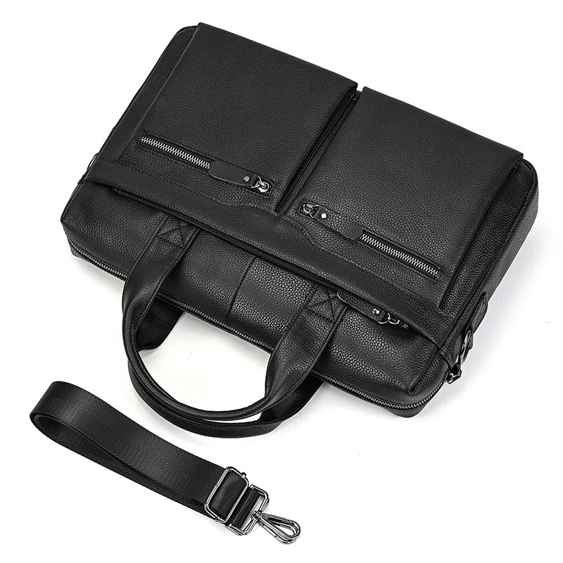 Genuine Cowhide Minimalist Business Briefcase for Men, Fashionable Laptop Top Handle Shoulder Bag, Bestseller Work Commute Bag for Gentlemen