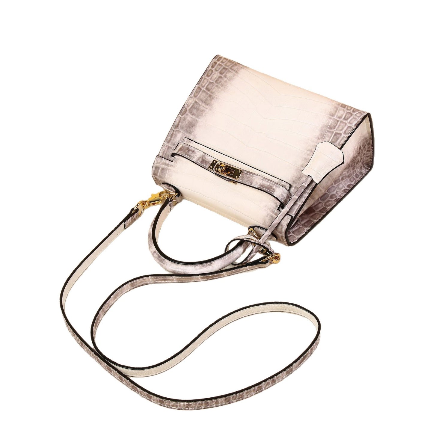 New Arrival 25cm Kelly-Inspired Croc-Effect Bag in Himalayan White for Women, A Premium Top-Handle Crossbody Shoulder Handbag with Fashionable Design