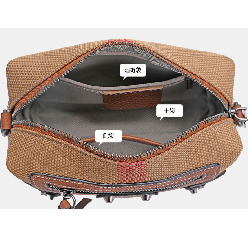 New Vintage Plaid Canvas & Leather Small Square Bag, Fashionable Versatile Crossbody Shoulder Purse, Retro Mini Handbag for Women