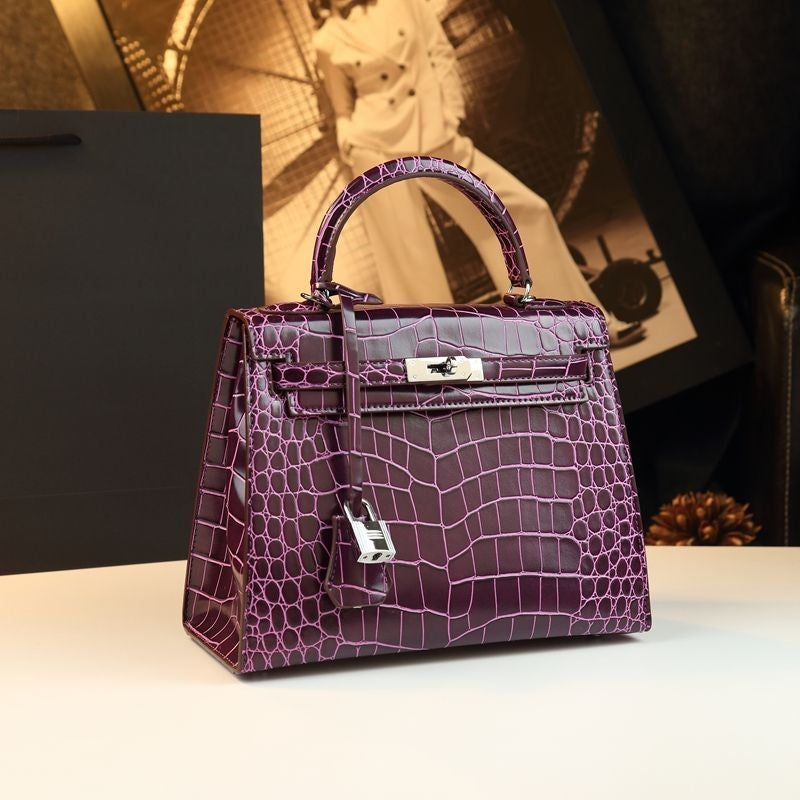 Women's Genuine Leather Croc-Embossed Kelly-Style 2.0 Top Handle Bag – Luxury Convertible Shoulder & Crossbody Purse, Bestseller Designer Handbag for Everyday Elegance
