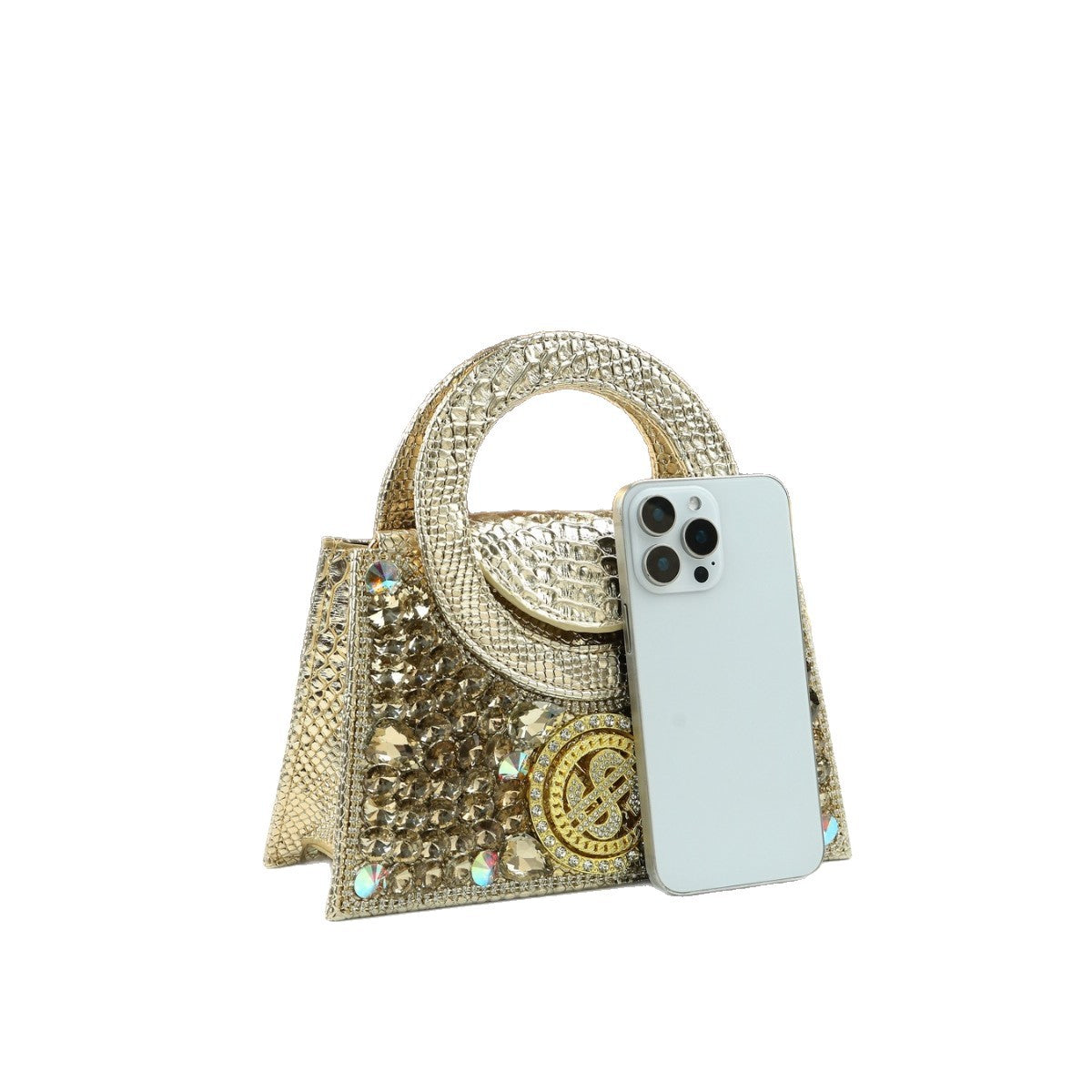 Dollar Rhinestone Evening Bag for Women Full Crystal Embellished Party Handbag, Premium Sparkling Purse with Glamorous Design