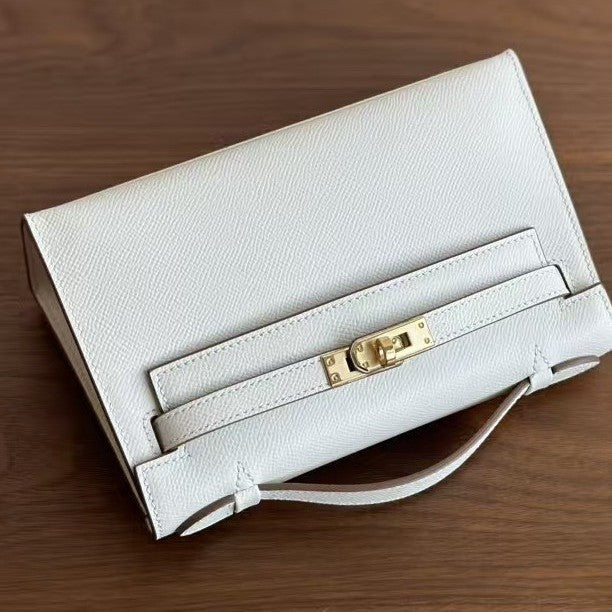 Genuine Top Layer Epsom Palm Texture Cowhide Kelly-Style 22cm Bag for Women, Trendy Street Style Small Square Top Handle Purse, Fashionable Handbag for Ladies