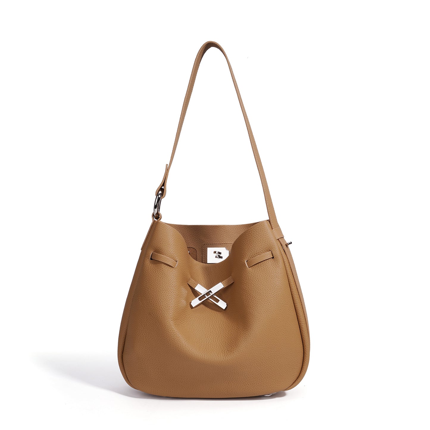New Summer Ins Style Casual Bucket Bag in Top Layer Cowhide, Large Capacity Shoulder Crossbody Purse, Niche Design Handbag for Women
